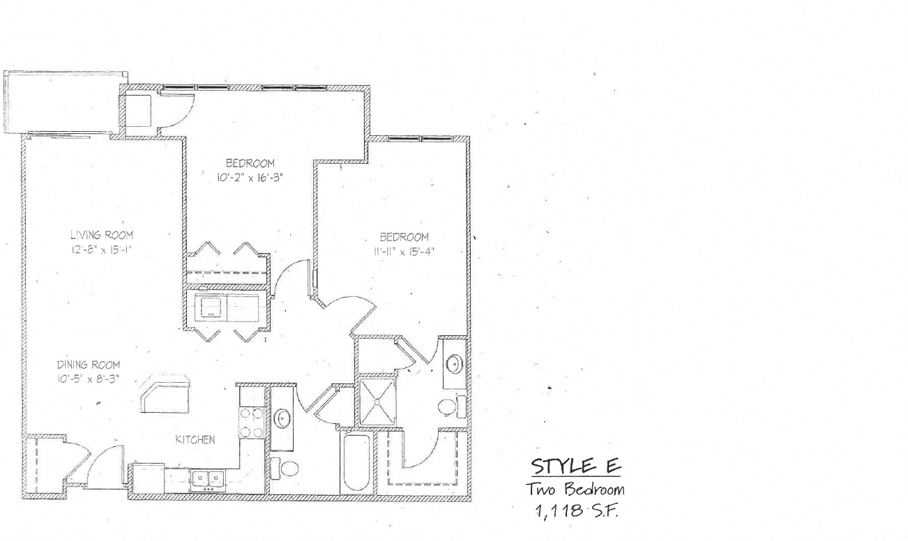 Floor plan for 2 beds, 2 baths, 1118 sqft